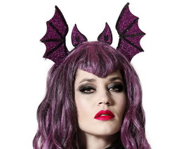 Diadema Murciélago Halloween Violeta con Purpurina para Disfraces y Fiestas Temáticas