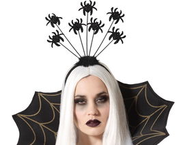 Diadema Halloween Arañas 25*32.5 cm con Arañas Brillantes en Suspensión para Disfraces Siniestros y Originales