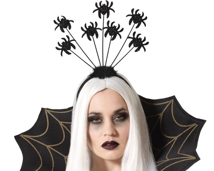 Diadema Halloween Arañas 25*32.5 cm con Arañas Brillantes en Suspensión para Disfraces Siniestros y Originales Diadema Halloween Arañas 25*32.5 cm con Arañas Brillantes en Suspensión para Disfraces Siniestros y Originales