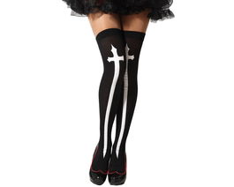 Medias Negras Altas Con Cruz Blanca Para Halloween, Medias para Disfraz de Monja Maldita, Bruja o Personaje del Inframundo