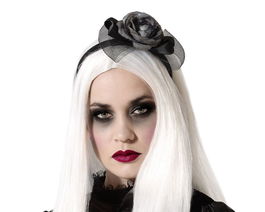 Diadema Halloween Rosa Negra Gótica Romántica con Tul Decorativo para Disfraces