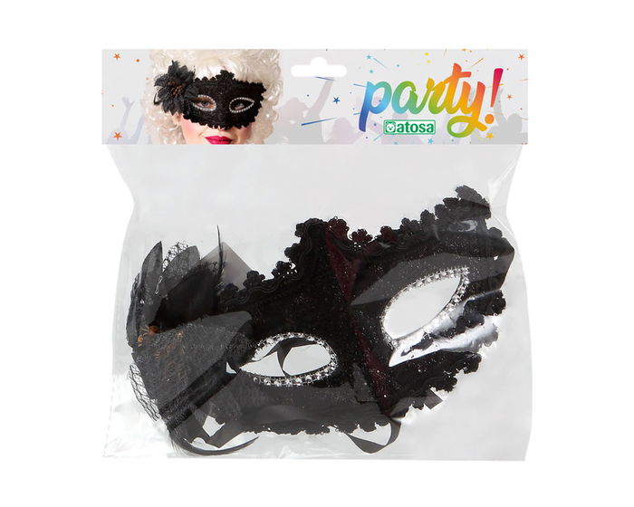 Antifaz Negro Máscara Veneciana de Encaje con Flor Lateral para Fiestas y Disfraces