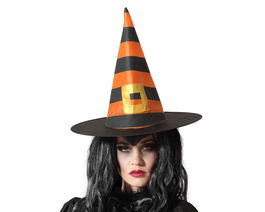 Sombrero De Bruja Con Rayas Naranja Y Negro Con Hebilla Para Halloween Y Fiestas