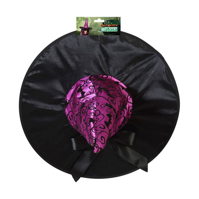 Atosa Sombrero de Bruja Morado con Murciélagos y Lazo Negro
