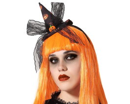 Diadema de Bruja Naranja Calabazas con Lazo de Encaje - Accesorio Ideal para Disfraz Alegre y Festivo de Halloween