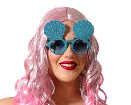 Gafas Sirena Fantasía Azules Decoradas con Conchas Brillantes para Disfraces Mágicos