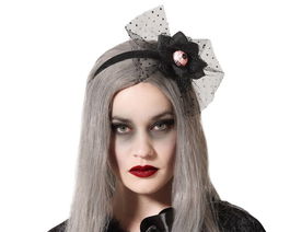 Diadema Halloween Ojo Sangriento Negro con Tul para Bruja y Fiestas de Terror