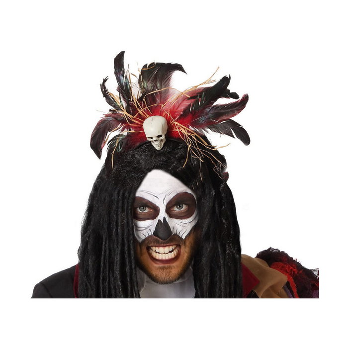 Diadema Halloween Vudú con Plumas y Calavera