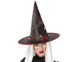 Sombrero De Bruja Negro Con Manchas Rojas Y Borde Rojo 38 cm Halloween Cosplay Accesorios