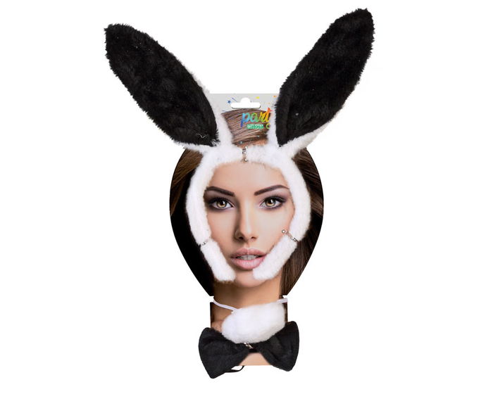 Kit Conejita Diadema Orejas, Pajarita Y Pompon Blanco - Ideal para Fiestas de Disfraces y Carnaval