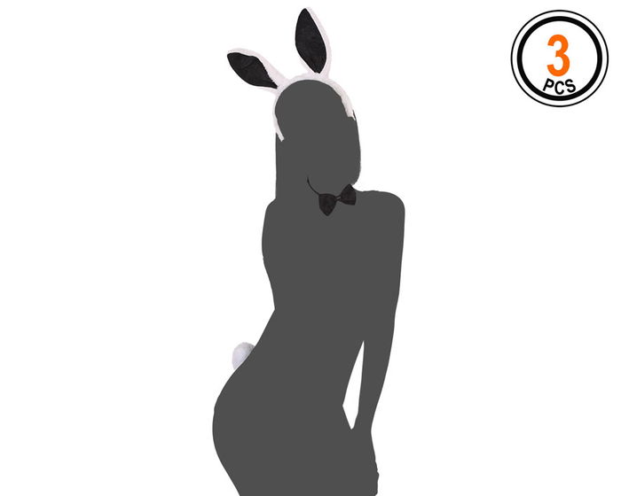 Kit Conejita Diadema Orejas, Pajarita Y Pompon Blanco - Ideal para Fiestas de Disfraces y Carnaval