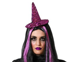 Diadema De Bruja Morado Brillante Lentejuelas Accesorio Halloween Fiesta Temática