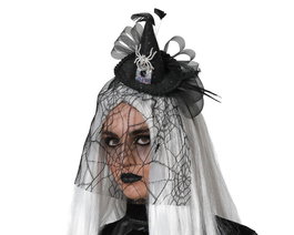 Diadema De Bruja Negro Brillante Con Velo Telaraña Para Disfraz Halloween