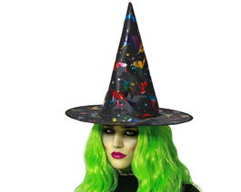 Sombrero De Bruja Multicolor Con Gato Negro Para Mujer Adulto Disfraz Halloween