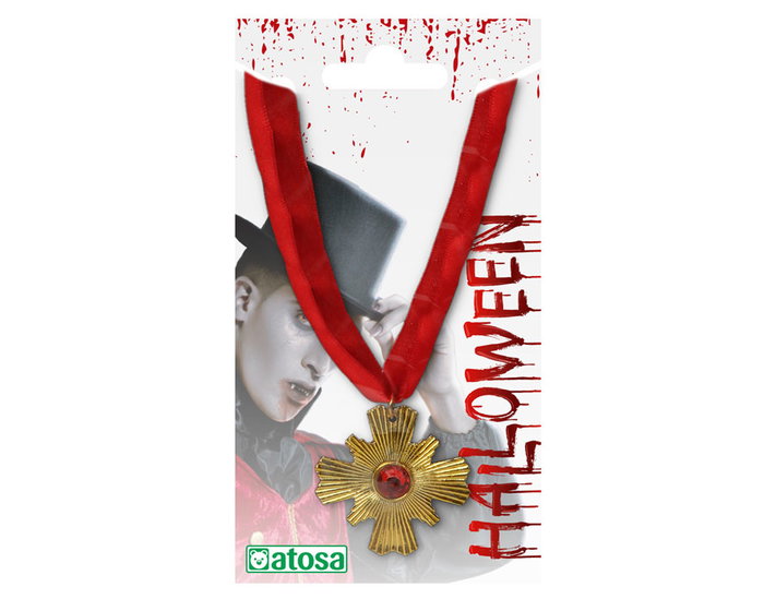 Collar Halloween Cruz Dorada Cinta Roja 42 cm