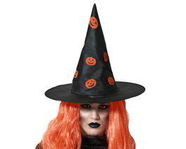 Sombrero De Bruja Con Estampado De Calabazas Naranjas Para Halloween