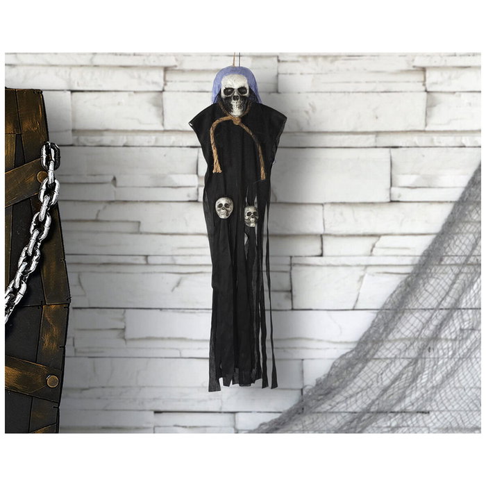 Atosa Colgante Esqueleto Calavera 70 cm con Capa Negra y Detalles de Cráneos