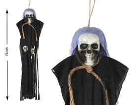 Colgante Esqueleto Calavera 70 cm con Capa Negra y Detalles de Cráneos para Decoración Halloween