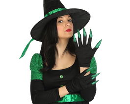 Guantes Negros Con Garras Verdes Largas Para Bruja O Monstruo Halloween Disfraces Eventos Fantásticos