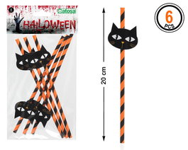 Pajillas De Cartón Gato Negro Halloween Pack 6 Unidades Ecológicas