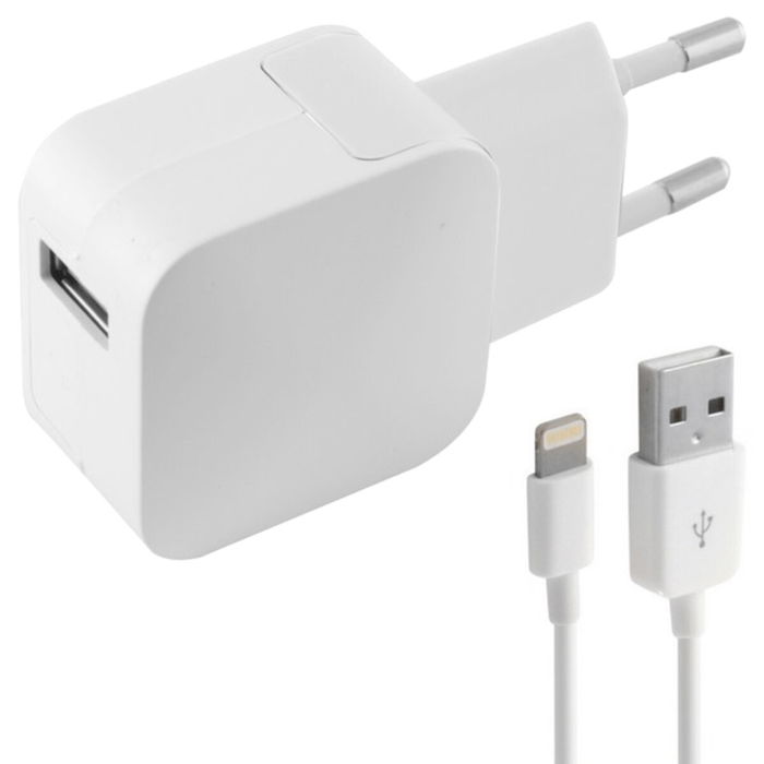 Cargador de Pared +Cable Lightning MFI KSIX Apple-compatible 2.4A USB iPhone Cargador de Pared +Cable Lightning MFI KSIX Apple-compatible 2.4A USB iPhone