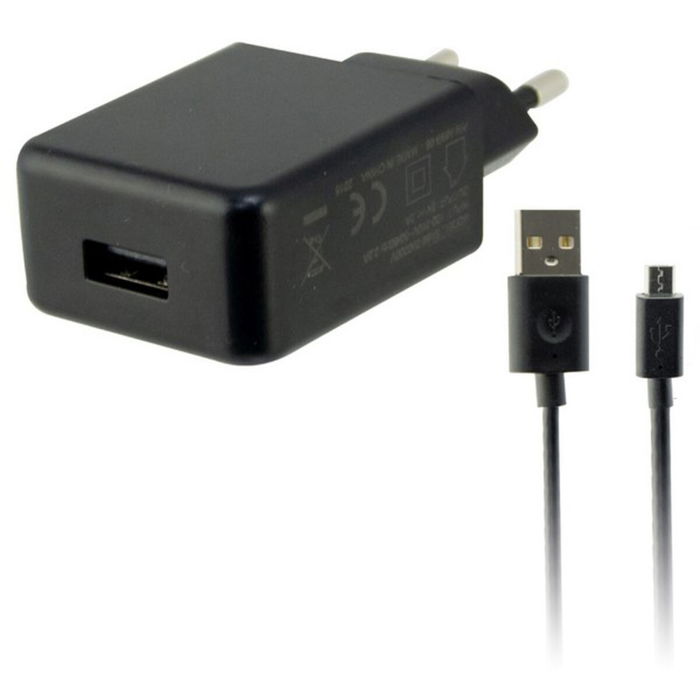 Cargador de Pared + Cable Micro USB KSIX USB 2A Negro Cargador de Pared + Cable Micro USB KSIX USB 2A Negro
