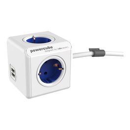 Powercube Extended + USB Base Múltiple, 4 Tomas de Corriente + 2 USB, Cable 1.5m, Color Surtido