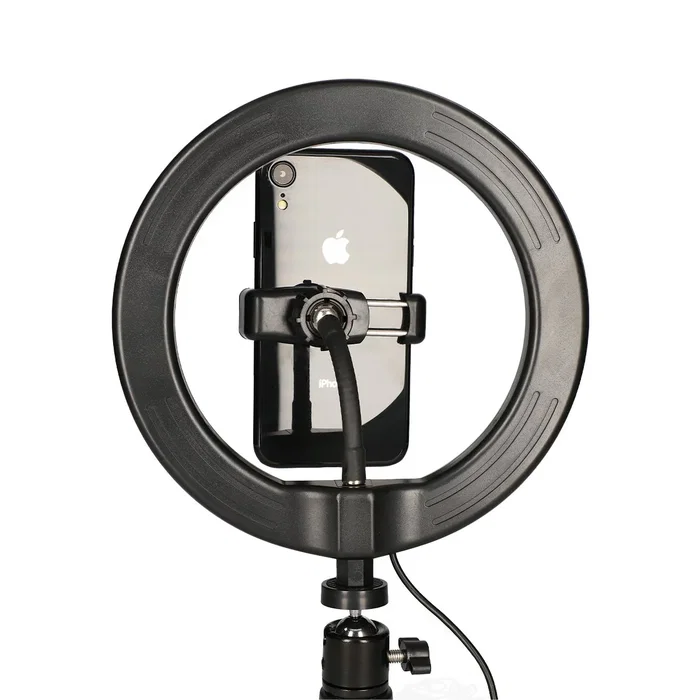 Ksix BXYOUTUB01 Anillo LED con Trípode para Smartphone - Kit Studio Live, 3 Temperaturas y 10 Intensidades de Luz, 800 lm, USB, 20 cm