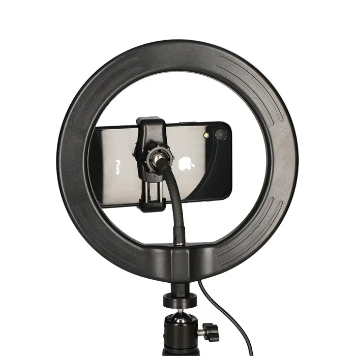 Ksix BXYOUTUB01 Anillo LED con Trípode para Smartphone - Kit Studio Live, 3 Temperaturas y 10 Intensidades de Luz, 800 lm, USB, 20 cm