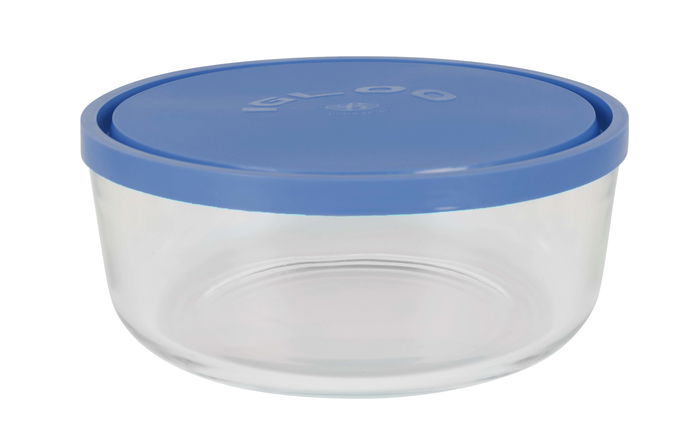 Borgonovo Fiambrera Redonda con Tapa Azul, Colección Igloo, Cristal, Ø 21.5 cm x 9 cm, 2200 cc (6 Unidades)