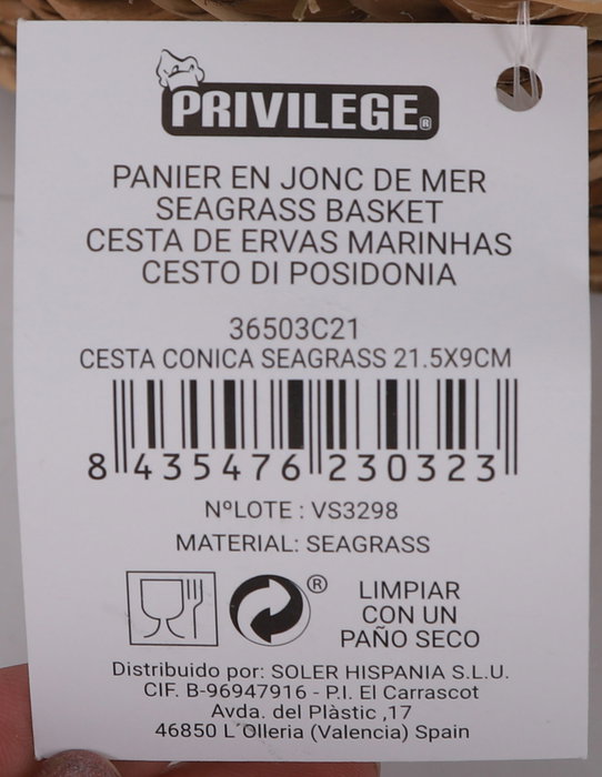 Privilege Cesta Cónica de Mimbre Ø21.5x9 cm (16 Unidades)