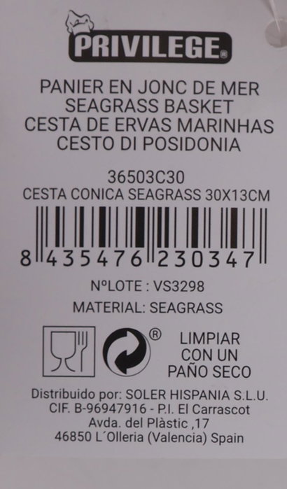 Privilege Cesta Cónica de Mimbre Ø30 x 13 cm (8 Unidades)