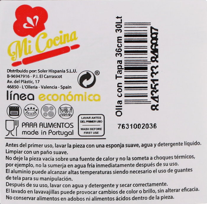 Mi Cocina Olla con Tapa de Aluminio 36 cm 30 Litros