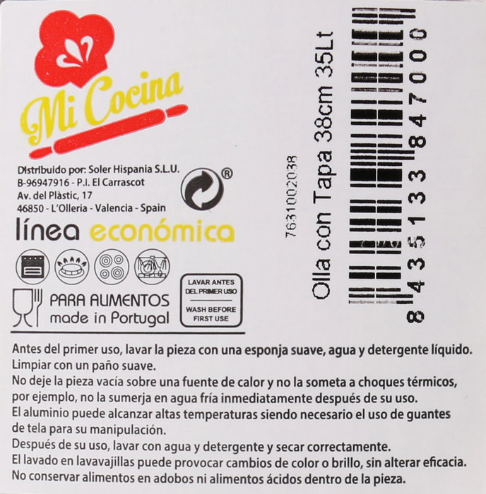 Mi Cocina Olla con Tapa de Aluminio 38 cm 35 Lt