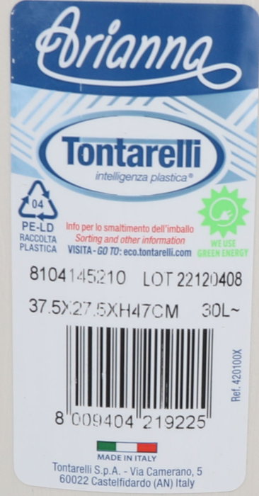 Tontarelli Papelera Baño 30L Apertura Lateral Colección Arianna (6 Unidades)