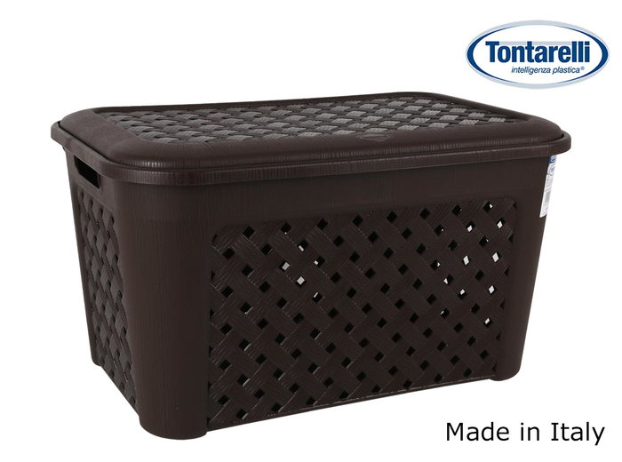 Tontarelli Cesta de Ropa Sucias con Tapa 48.3 Litros, Modelo "Arianna" en Color Wenge, Medidas 58 x 38 x 33 cm (6 Unidades)