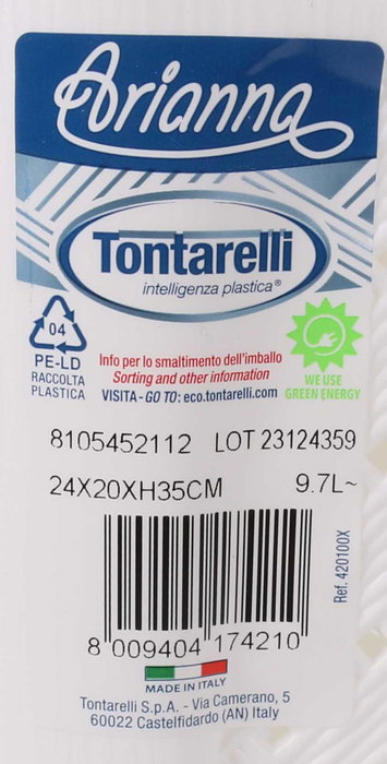 Tontarelli Papelera Baño 10 L "Arianna" Blanco 24x20x35 cm (8 Unidades)