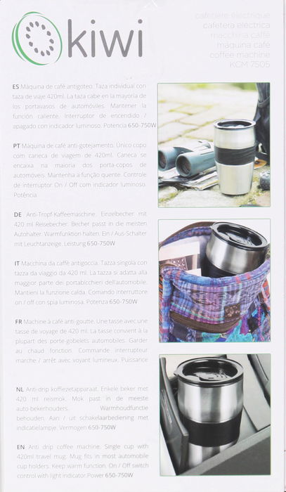 Kiwi Cafetera C/Mug Take Away 420Cc, Dimensiones: 20 cm Ancho x 26 cm Alto x 15 cm Largo