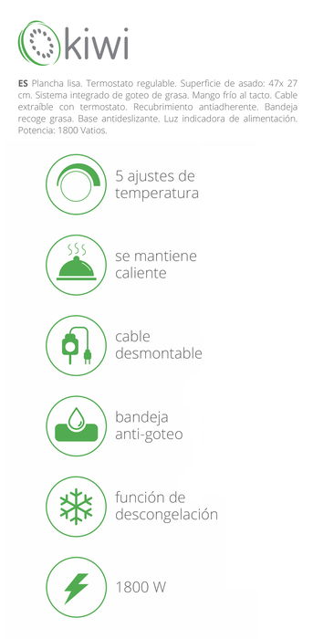 Kiwi Plancha Asar Eléctrica 47x27 cm