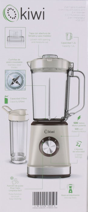 Kiwi Batidora-Licuadora 2 en 1, 500W, 1.2L