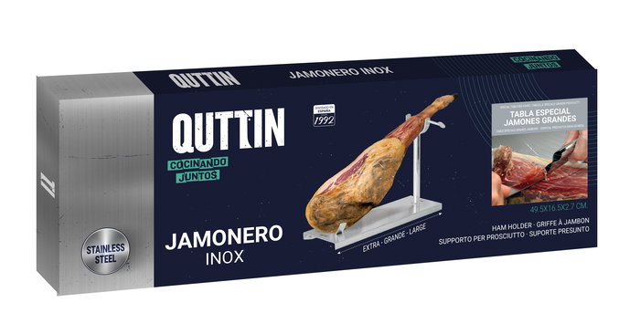 Quttin Soporte Jamonero de Acero Inoxidable para Jamón, 50.3 cm Largo x 17.2 cm Alto x 5.3 cm Ancho (4 Unidades)