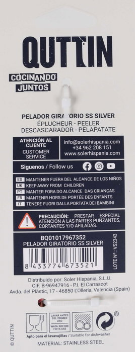 Quttin Pelador Giratorio Ss Silver 17 x 7 x 2 cm (12 Unidades) Quttin Pelador Giratorio Ss Silver 17 x 7 x 2 cm (12 Unidades)