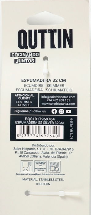 Quttin Espumadera Ss Silver 32 cm (12 Unidades)
