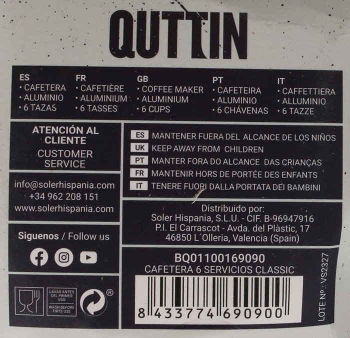 Quttin Cafetera 6 Servicios Classic Quttin Cafetera 6 Servicios Classic
