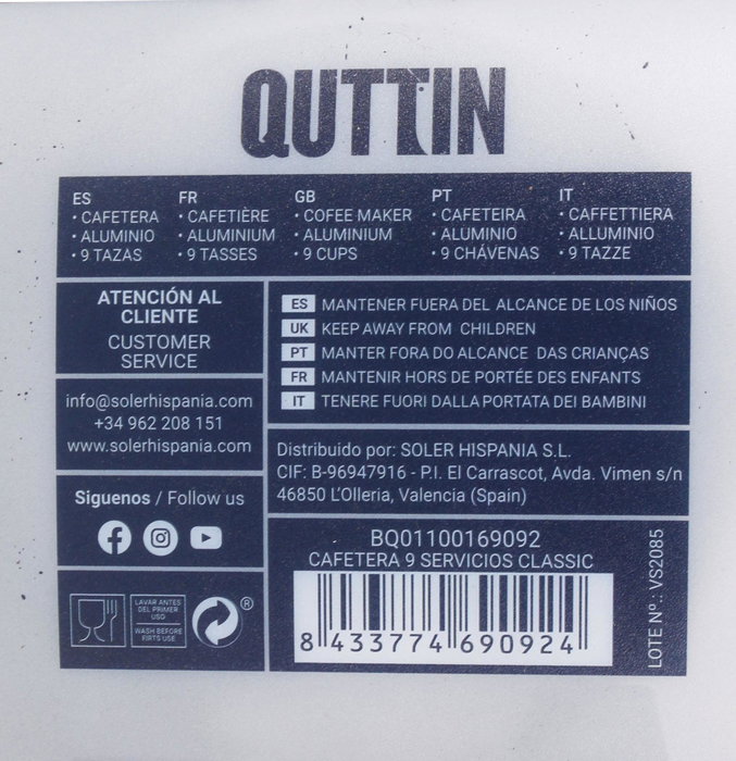 Quttin Cafetera 9 Servicios Classic (6 Unidades)