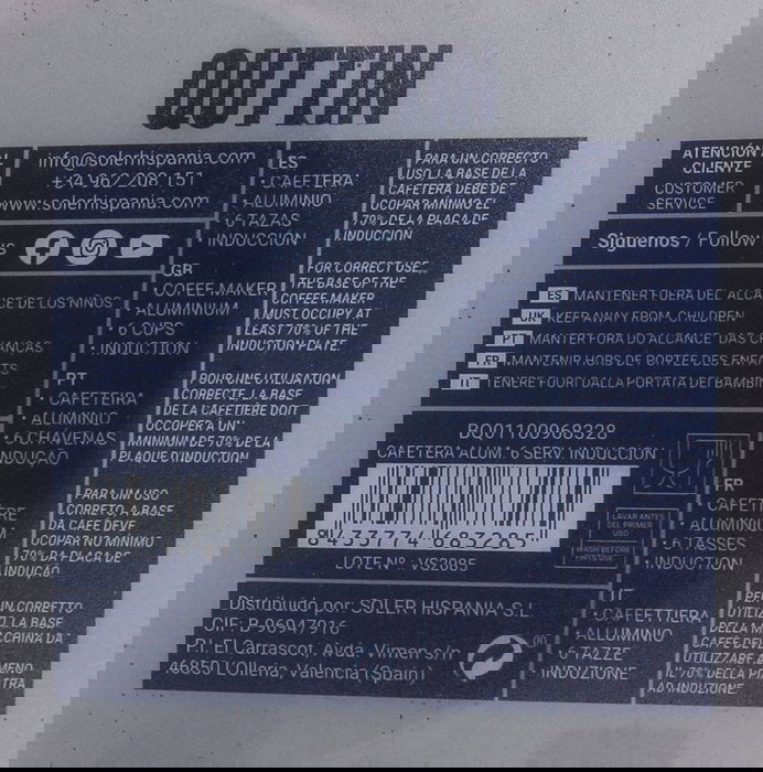 Quttin Cafetera de Aluminio para 6 Servicios, Inducción, 10.5x17x19 cm (6 Unidades) Quttin Cafetera de Aluminio para 6 Servicios, Inducción, 10.5x17x19 cm (6 Unidades)