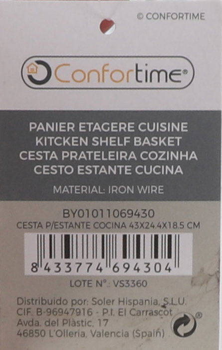 Confortime Cesta para Estante de Cocina 43 x 24.4 x 18.5 cm Colección White (12 Unidades)