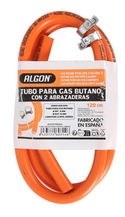 Algon Bbq Tubo de Gas Butano 120 cm con Abrazaderas (12 Unidades)