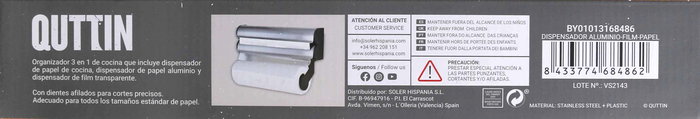 Quttin Dispensador Aluminio-Film-Papel 34 cm x 20 cm x 7 cm (6 Unidades)