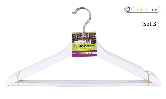 Confortime Set 3 Perchas Madera Blancas 44 x 24 cm (24 Cajas) Confortime Set 3 Perchas Madera Blancas 44 x 24 cm (24 Cajas)